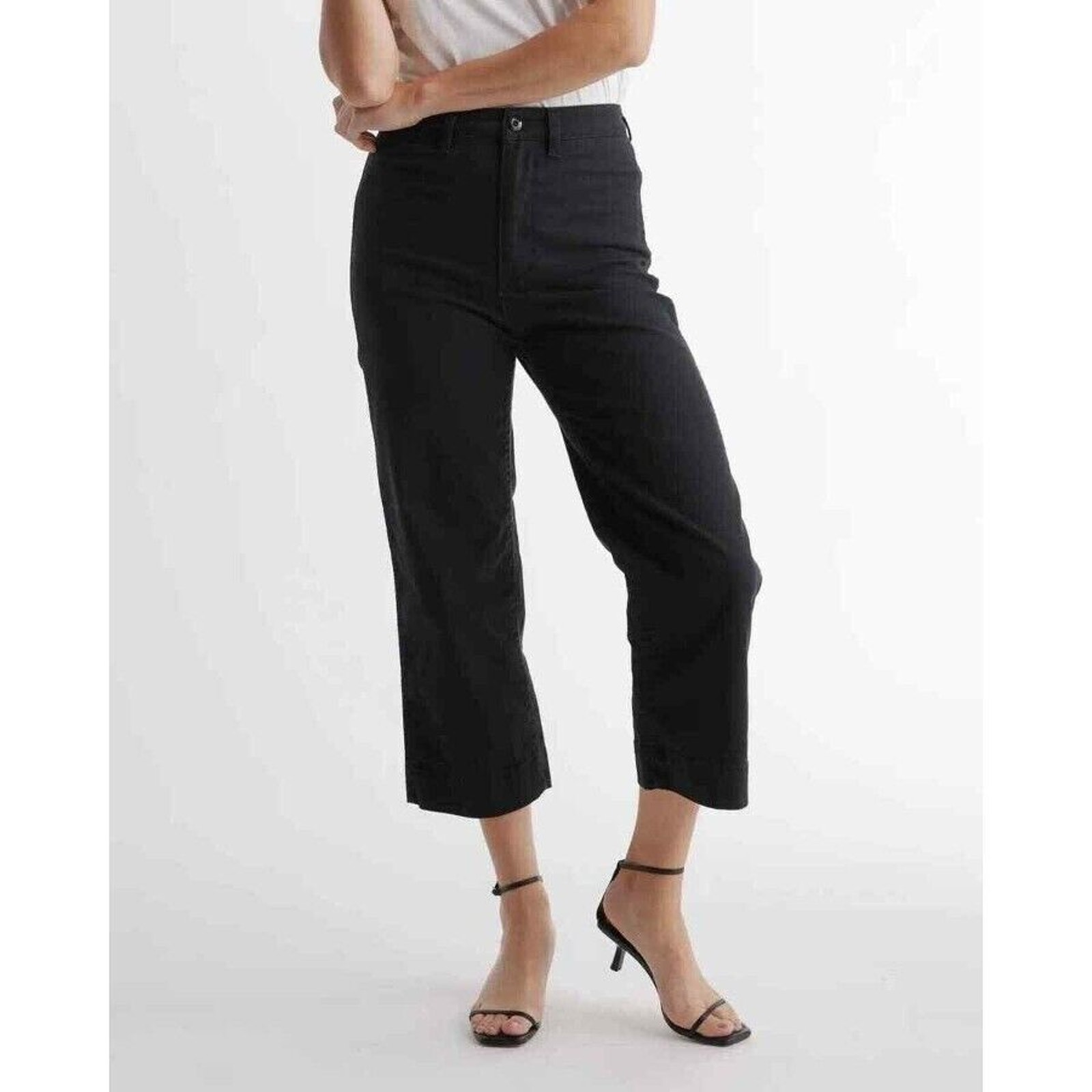 Nwt - Black “Crop” Pant - Quince Organic Stretch Size 30 Or 10!